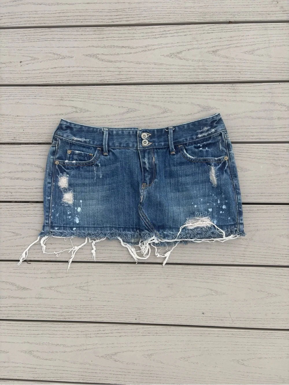 Hollister Y2K Low Rise Denim Mini Skirt 2000s Distressed
